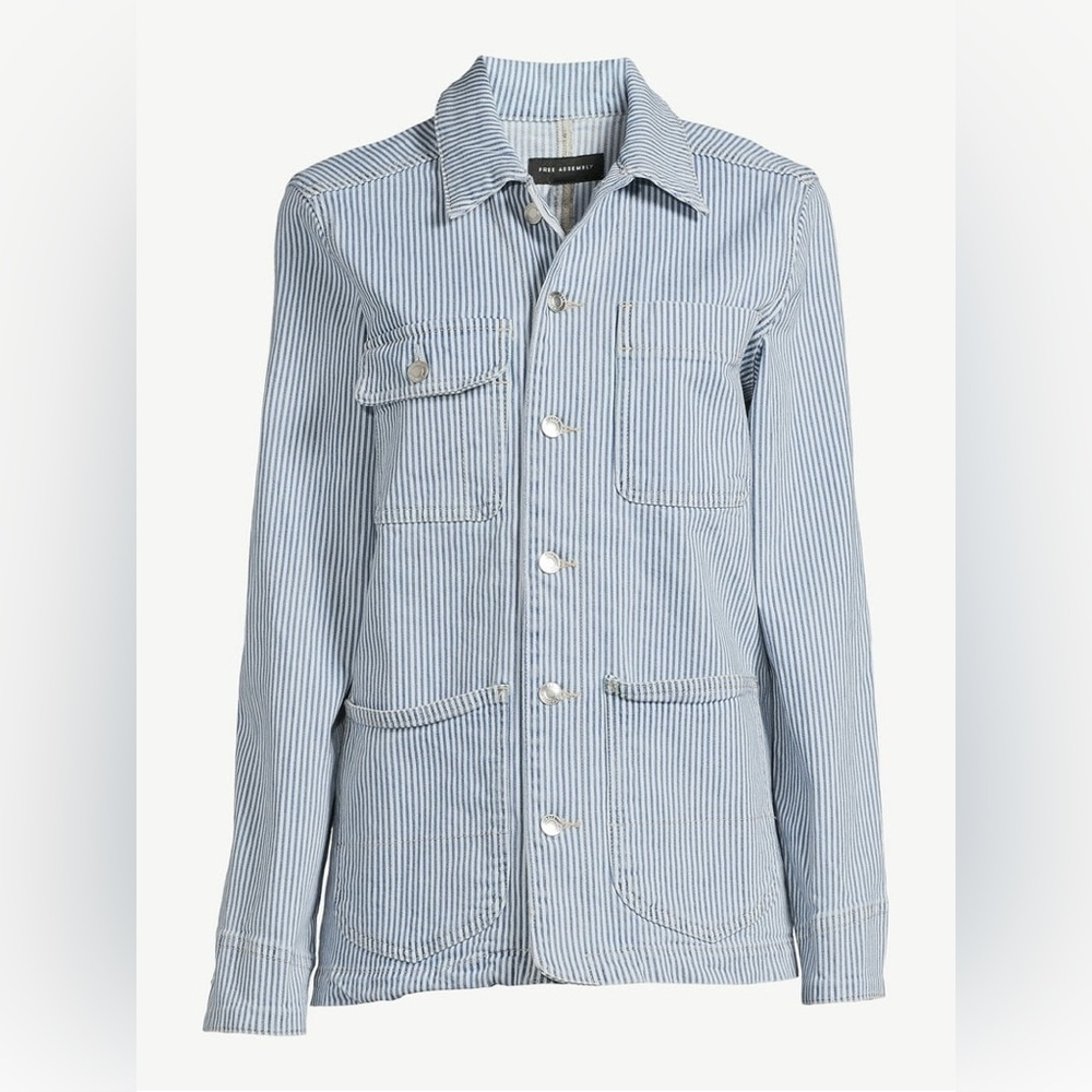 Free Assembly Women’s Barn Jacket Blue White Striped Denim XS